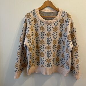 Floral Pattern Crewneck Sweater in Light Pink